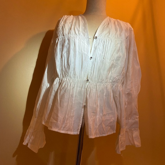 Elegant White Button-Up Women's Top peasant pirate renaissance sz Large women - Picture 9 of 9